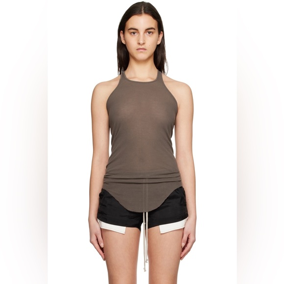 Rick Owens Tops - Rick Owens silk blend ribbed tank top, dark taupe, size 8. Made in Italy